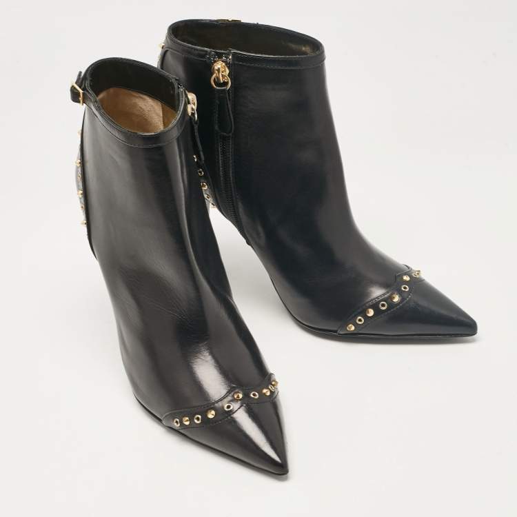 Pre Owned Dsquared2 Black Leather Studded Ankle Booties Size 40