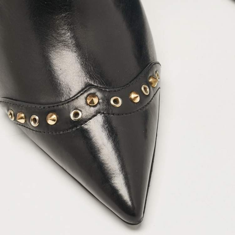 Pre Owned Dsquared2 Black Leather Studded Ankle Booties Size 40