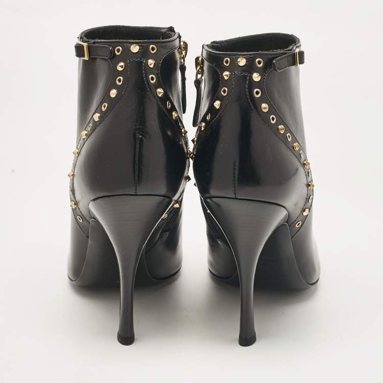 Pre Owned Dsquared2 Black Leather Studded Ankle Booties Size 40