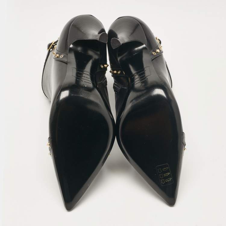 Pre Owned Dsquared2 Black Leather Studded Ankle Booties Size 40