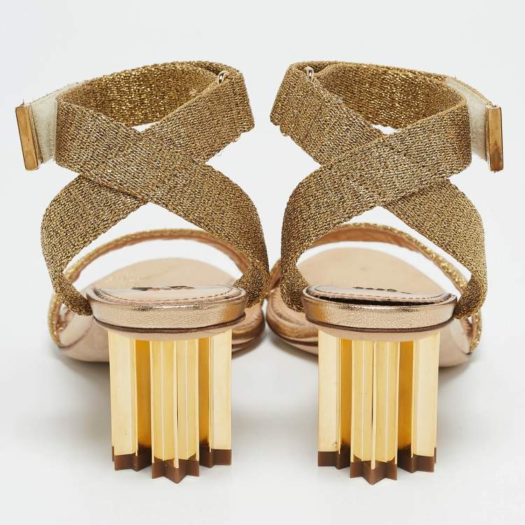 Pre Owned Dsquared2 Gold Lurex Fabric Ankle Strap Sandals Size 36
