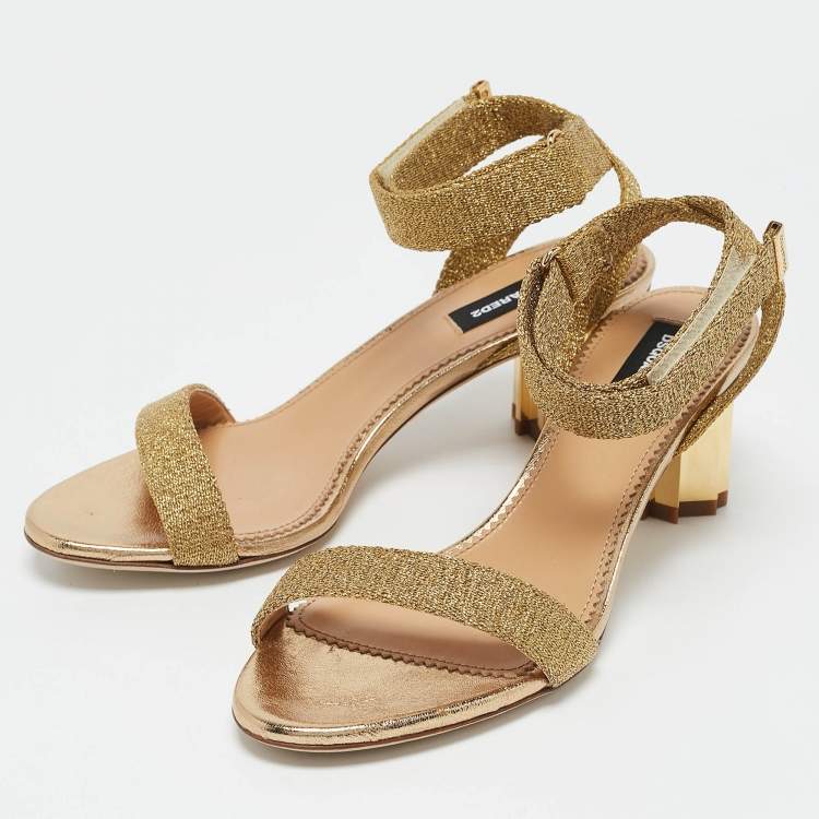 Pre Owned Dsquared2 Gold Lurex Fabric Ankle Strap Sandals Size 36