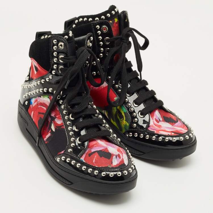Pre Owned Dsquared2 Multicolor Floral Print Canvas and Patent Leather High Top Sneakers Size 38