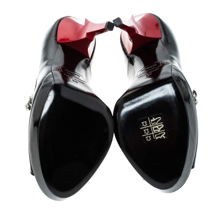 Pre Owned Dsquared2 Black Patent Leather Chain Detail Peep Toe Pumps Size 39