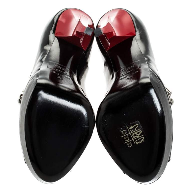 مملوكة مسبقًا Dsquared2 Black Patent Leather Chain Detail Peep Toe Platform Pumps Size 38