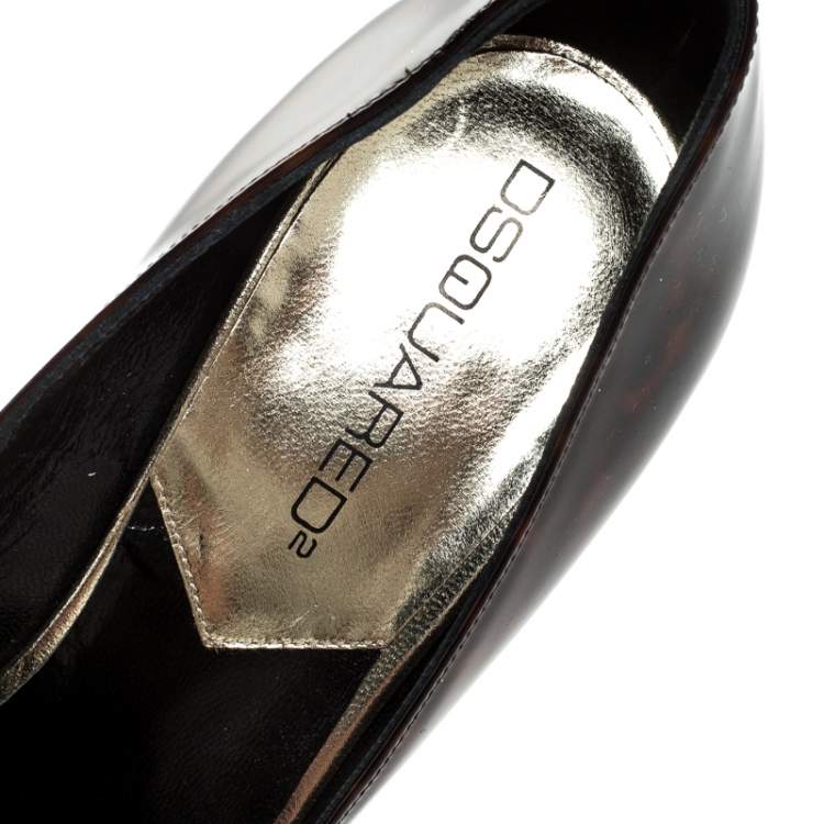 Pre Owned Dsquared2 Brown Tortoise Patent Leather Pointed Toe Pumps Size 38