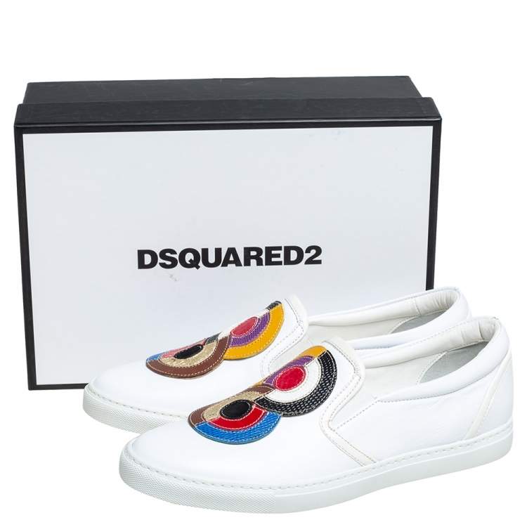 Pre Owned Dsquared2  White Leather Logo Low Top Sneakers Size 39