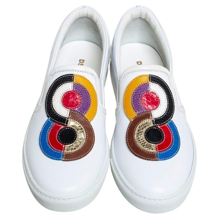 Pre Owned Dsquared2  White Leather Logo Low Top Sneakers Size 39