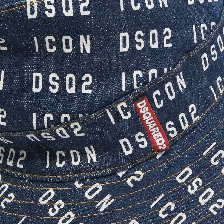 Pre Owned Dsquared2 Blue Logo Print Denim Bucket Hat