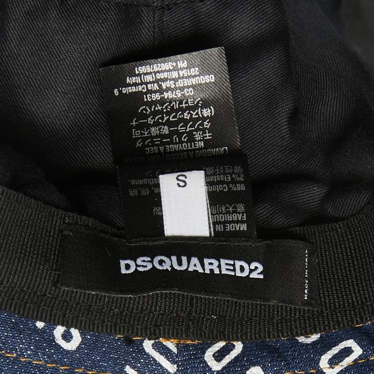 Pre Owned Dsquared2 Blue Logo Print Denim Bucket Hat