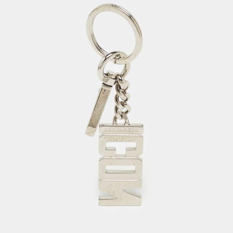 Pre Owned Dsquared2 Icon Logo Silver Tone Key Ring