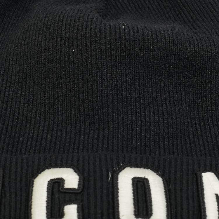 Pre Owned Dsquared2 Black Icon Embroidered Wool Rib Knit Beanie