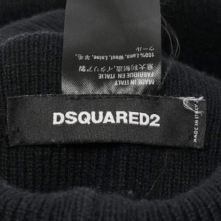 Pre Owned Dsquared2 Black Icon Embroidered Wool Rib Knit Beanie