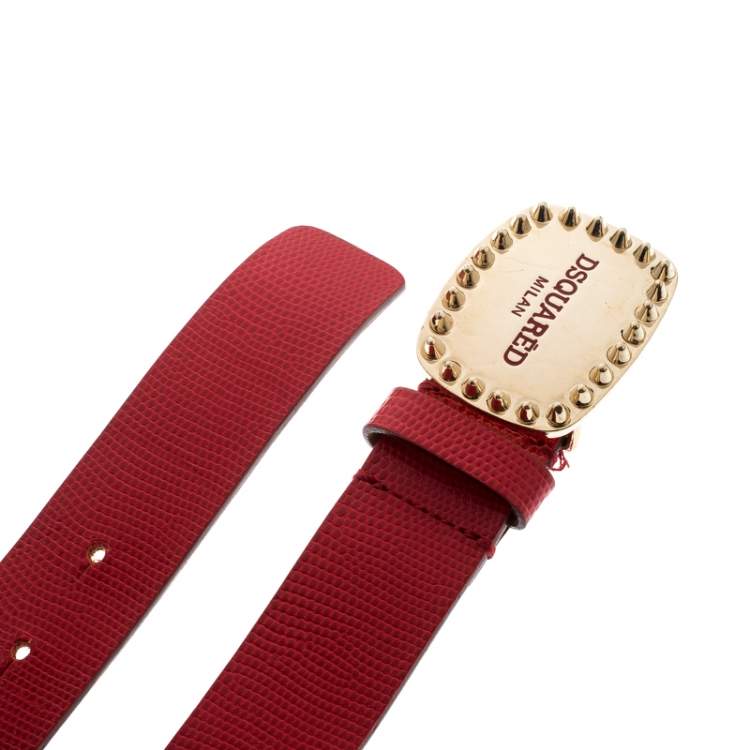 Pre Owned Dsquared2 Red Lizard Embossed Leather Belt 80CM