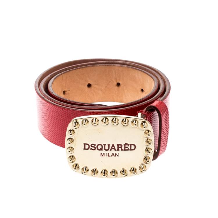 Pre Owned Dsquared2 Red Lizard Embossed Leather Belt 80CM