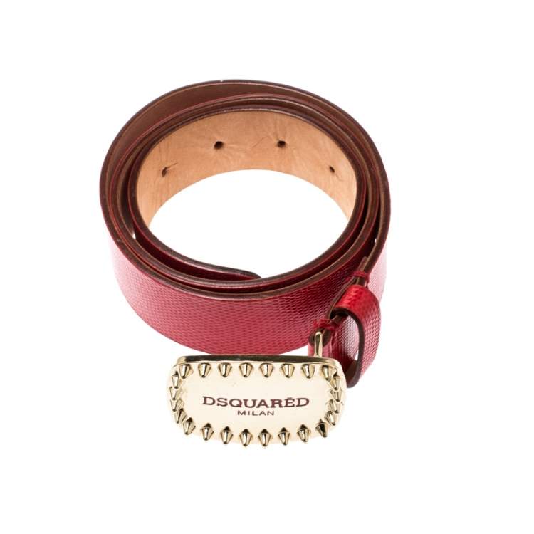 Pre Owned Dsquared2 Red Lizard Embossed Leather Belt 80CM