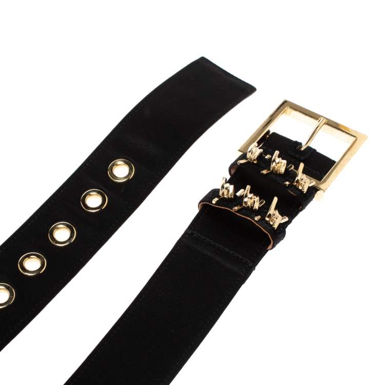 Pre Owned Dsquared2 Black Satin Wire Buckle Belt 90CM