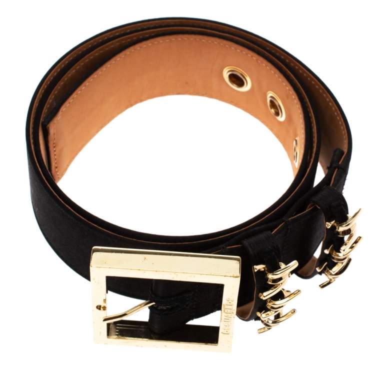 Pre Owned Dsquared2 Black Satin Wire Buckle Belt 90CM