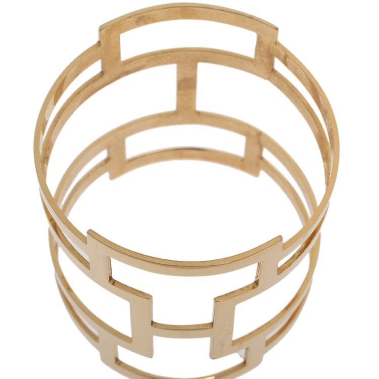 Pre Owned Dsquared2 Pale Gold Tone Patterned Cut Work Bangle Bracelet