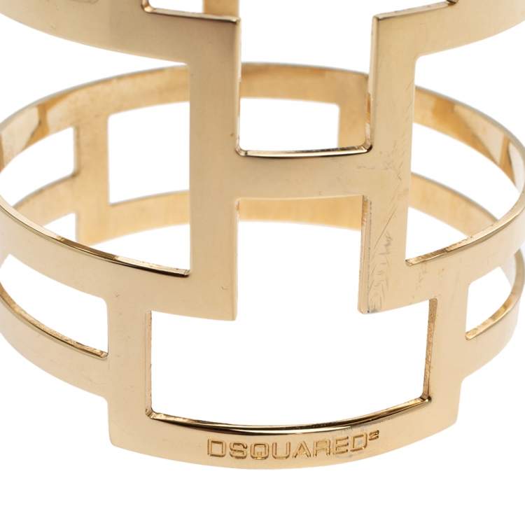 Pre Owned Dsquared2 Pale Gold Tone Patterned Cut Work Bangle Bracelet