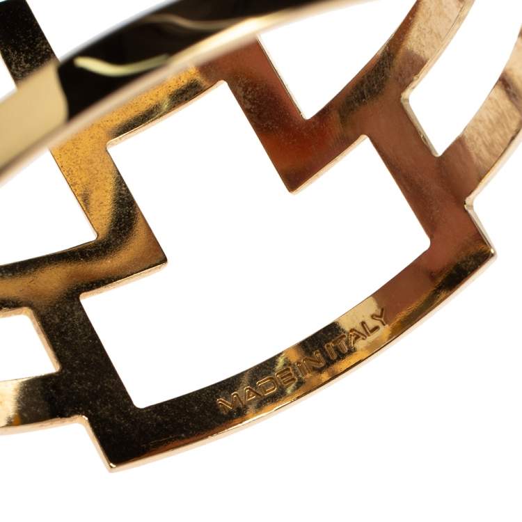 Pre Owned Dsquared2 Pale Gold Tone Patterned Cut Work Bangle Bracelet