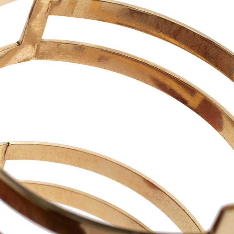 Pre Owned Dsquared2 Pale Gold Tone Patterned Cut Work Bangle Bracelet