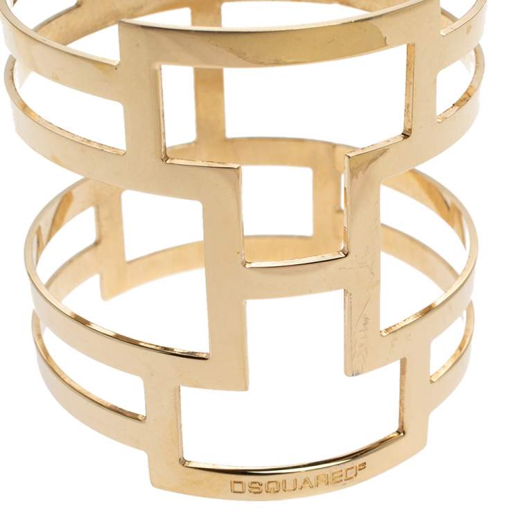 Pre Owned Dsquared2 Pale Gold Tone Patterned Cut Work Bangle Bracelet