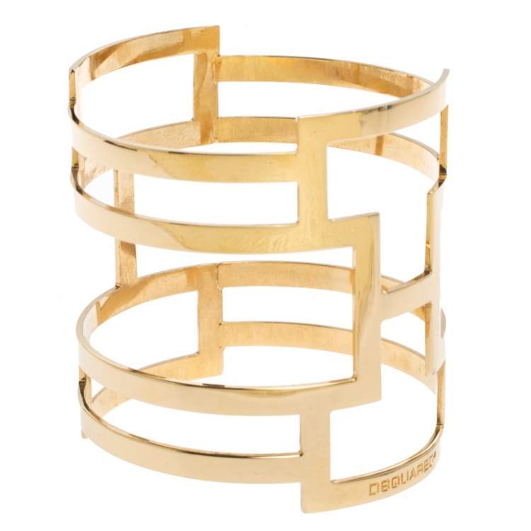 Pre Owned Dsquared2 Pale Gold Tone Patterned Cut Work Bangle Bracelet
