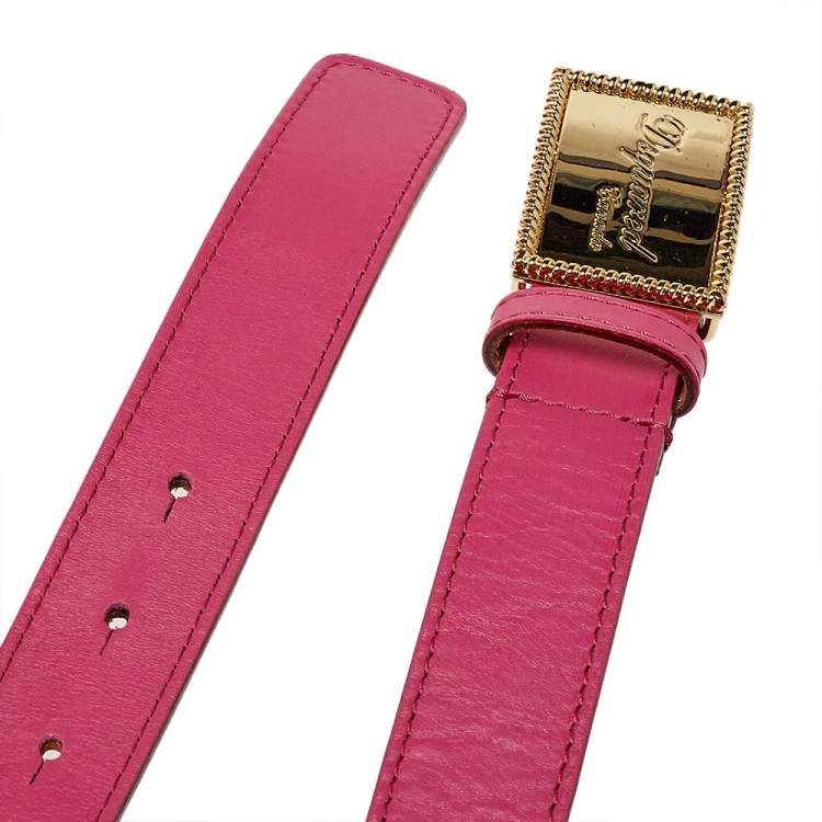 Pre Owned Dsquared2 Pink Leather Plaque Buckle Belt 85CM