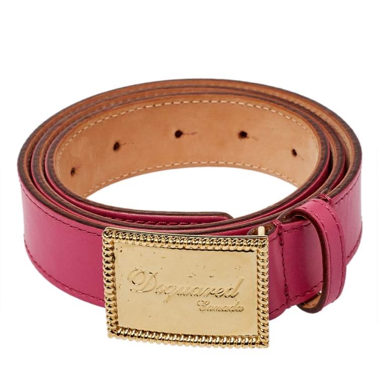 Pre Owned Dsquared2 Pink Leather Plaque Buckle Belt 85CM