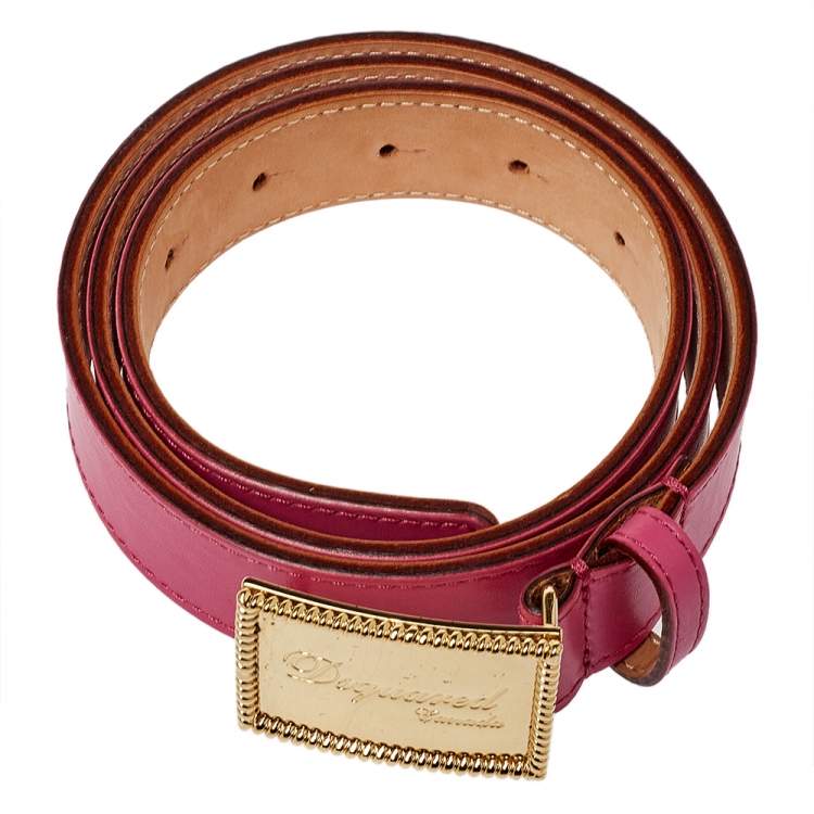 Pre Owned Dsquared2 Pink Leather Plaque Buckle Belt 85CM