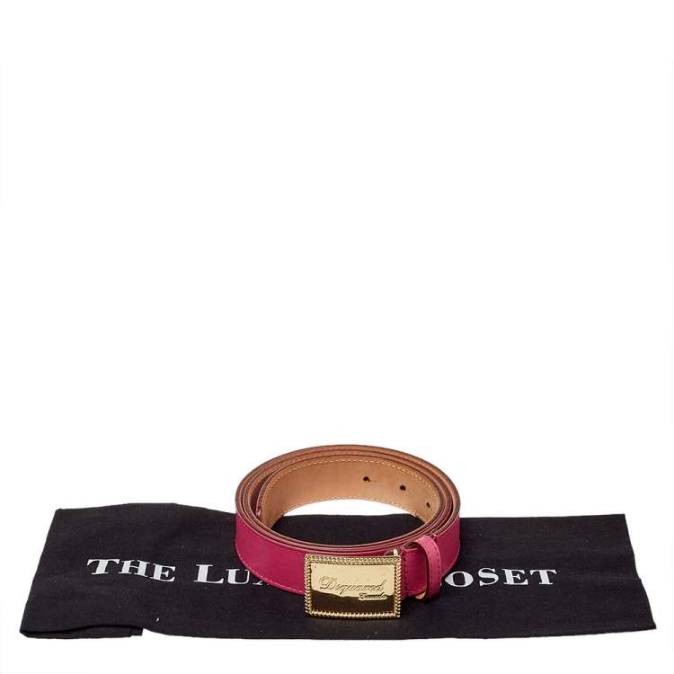 Pre Owned Dsquared2 Pink Leather Plaque Buckle Belt 85CM