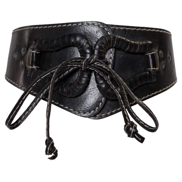 Pre Owned DSquared2 Black Leather Buckle Waist Belt Medium