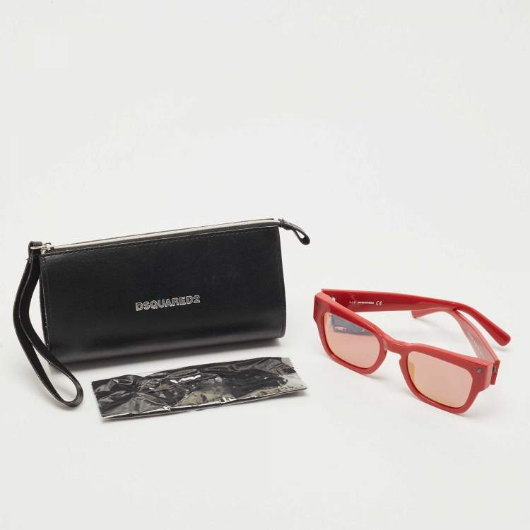 Pre Owned Dsquared2 Red/White Logo Doody Mirrored Wayfarer Sunglasses