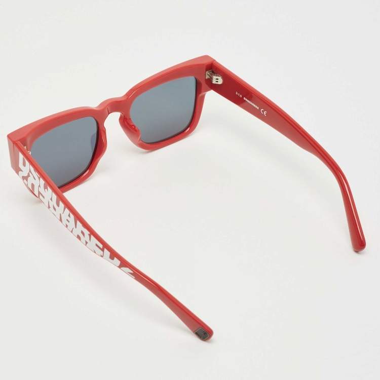 Pre Owned Dsquared2 Red/White Logo Doody Mirrored Wayfarer Sunglasses