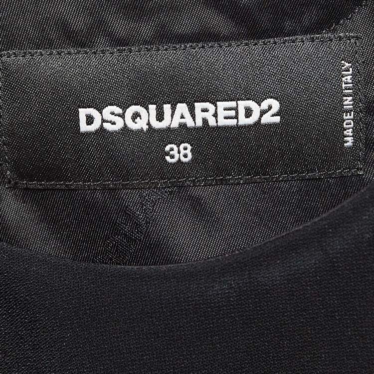 Pre Owned Dsquared2 Black Mesh Trim Crepe Zipper Detail Mini Dress S