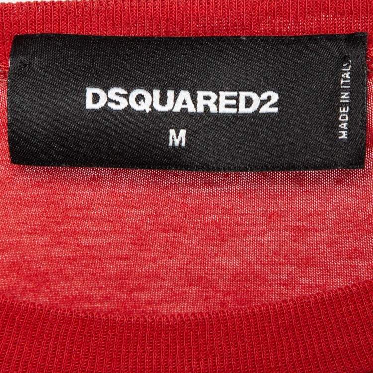 Pre Owned Dsquared2 Red logo Print Jersey Short Sleeve T-Shirt M
