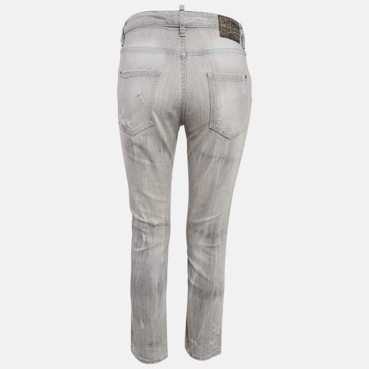 Pre Owned Dsquared2 Grey Distressed Denim Jeans S Waist 32"