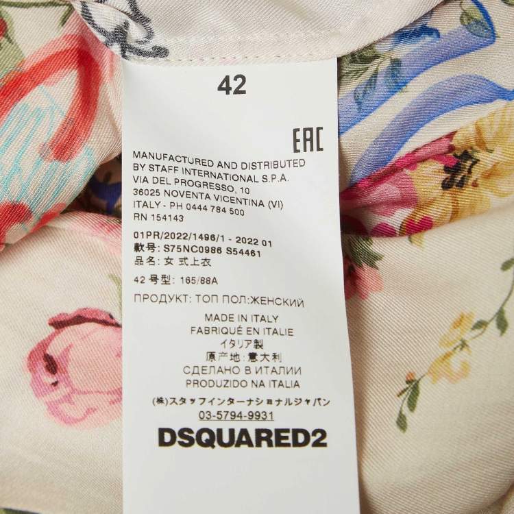 Pre Owned Dsquared2 Off-White Graffiti and Floral Print Tie-Up Detail Top M