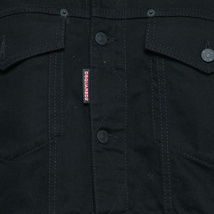 Pre Owned Dsquared2 Black Printed Denim Button Front Jacket M