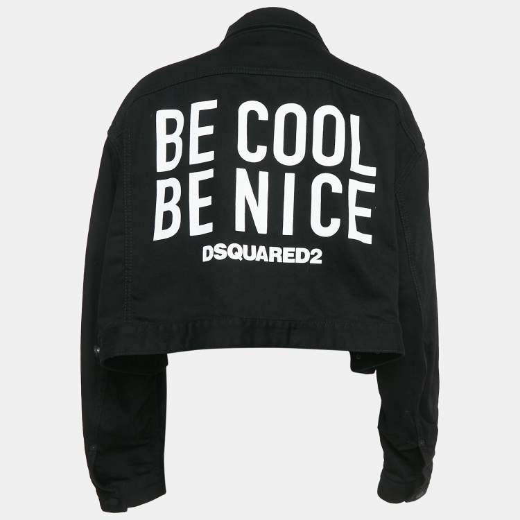 Pre Owned Dsquared2 Black Printed Denim Button Front Jacket M