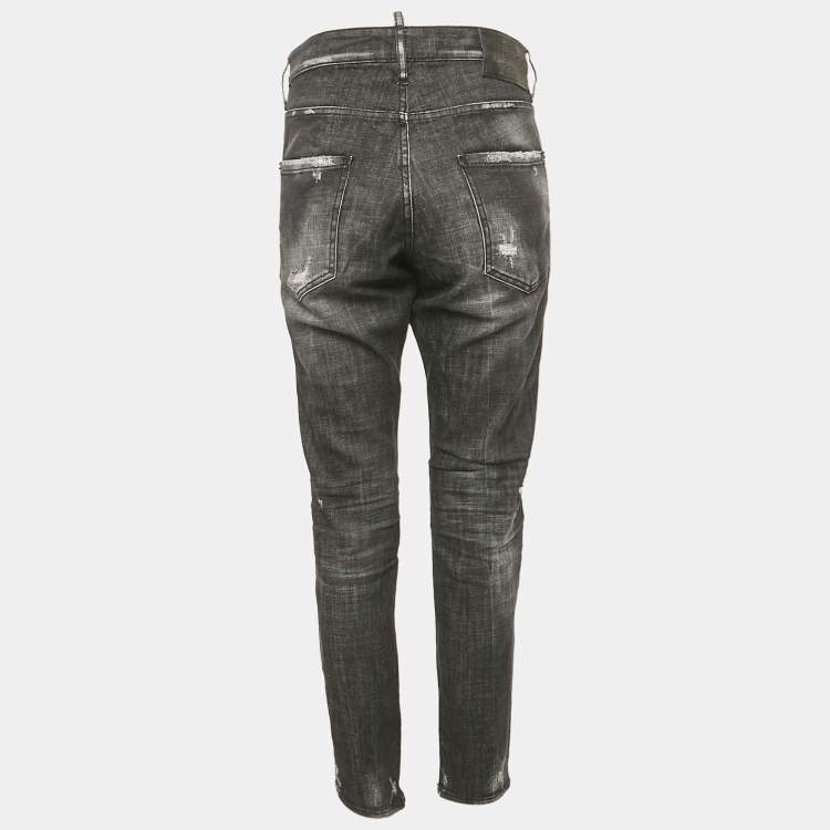 Pre Owned Dsquared2 Black Distressed Denim Dan Jeans S Waist 30"