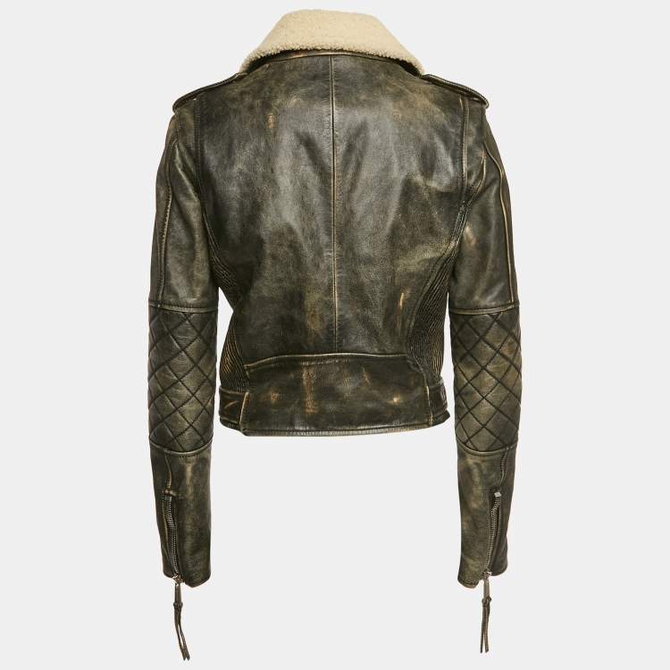 Pre Owned Dsquared2 Washed Black Leather Zip Up Jacket M