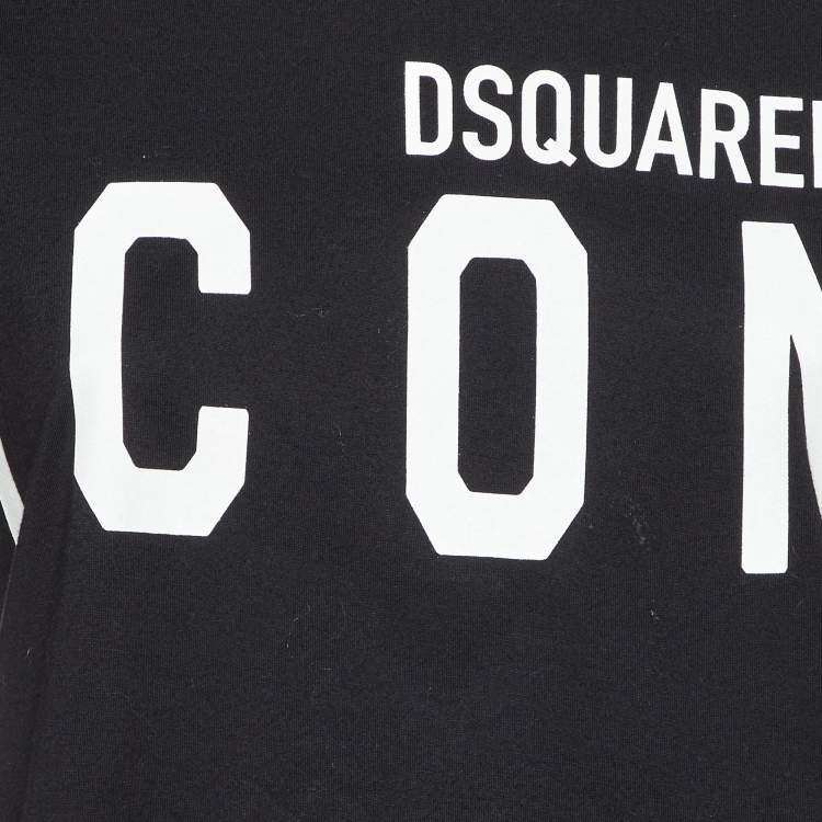 Pre Owned Dsquared2 Black Logo Printed ICON Cotton Regular Fit T-Shirt L