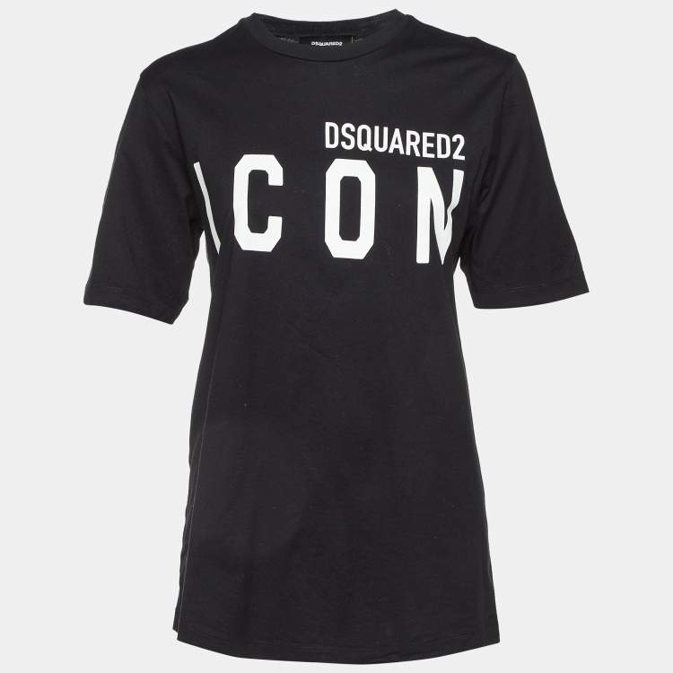 Pre Owned Dsquared2 Black Logo Printed ICON Cotton Regular Fit T-Shirt L