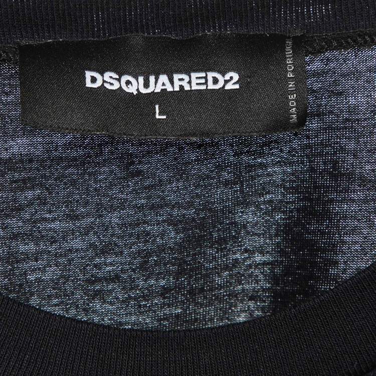 Pre Owned Dsquared2 Black Logo Printed ICON Cotton Regular Fit T-Shirt L