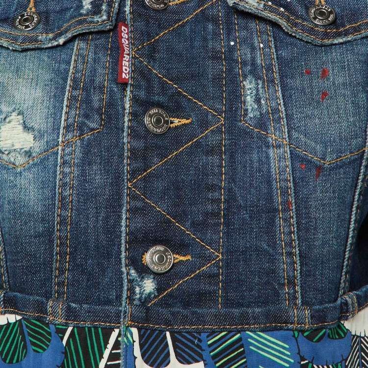 Pre Owned DSquared2 Blue Distressed Denim Cropped Jacket M