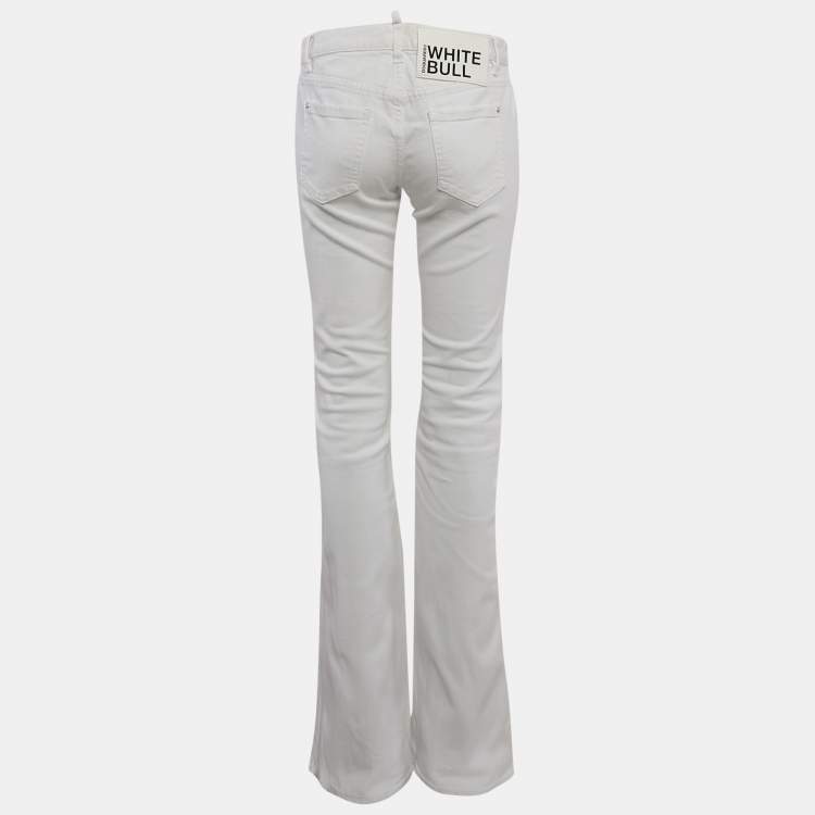 Pre Owned Dsquared2 White Denim Wide Leg Jeans S Waist 31"