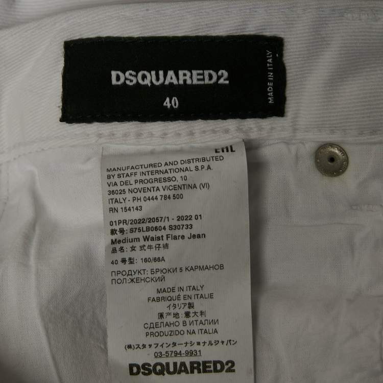 Pre Owned Dsquared2 White Denim Wide Leg Jeans S Waist 31"