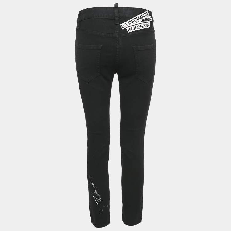 Pre Owned Dsquared2 Black Denim Splash Print Cool Girl Jeans XS Waist 28"
